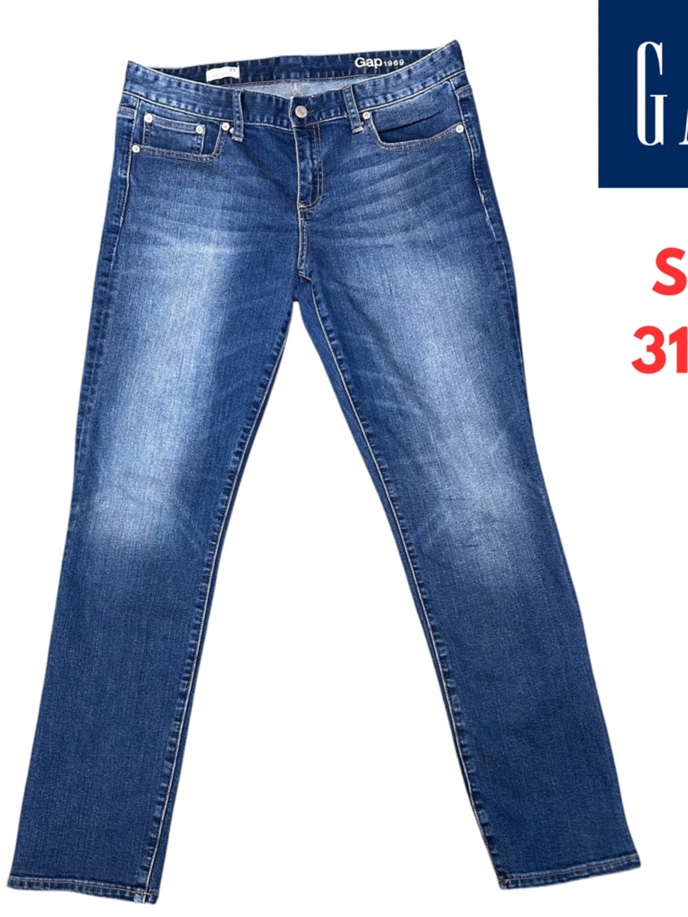 GAP Womens Jeans Sz 31 / 12 Mid Rise Straight Leg  Blue Denim Stretch Pants #225